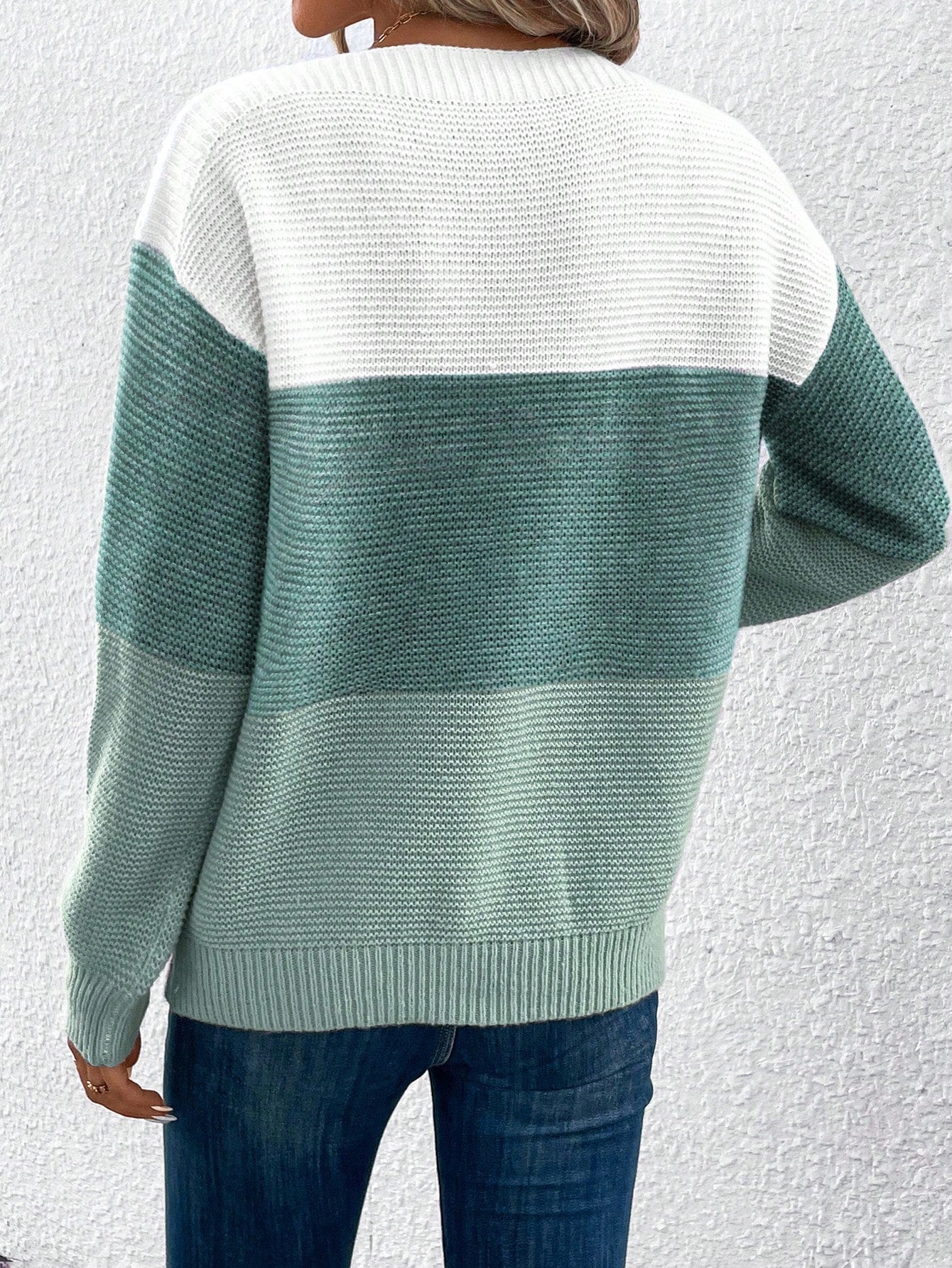 SHEIN LUNE Color Block Drop Shoulder Sweater,Long Sleeve Tops Multicolor