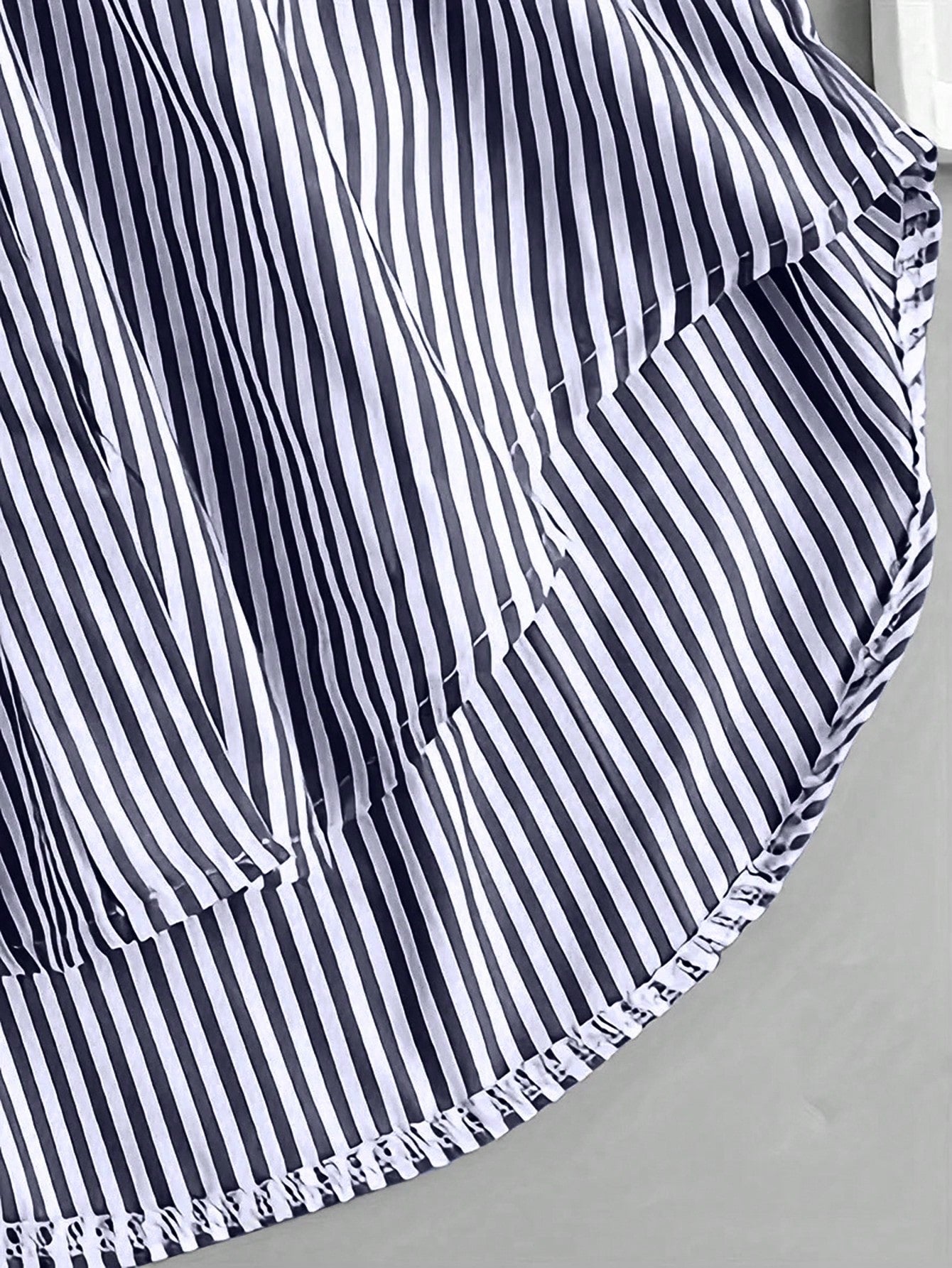 INAWLY Women's Oversized Striped Casual Shirt, Short Front Long Back Design,Long Sleeve Tops Navy Blue