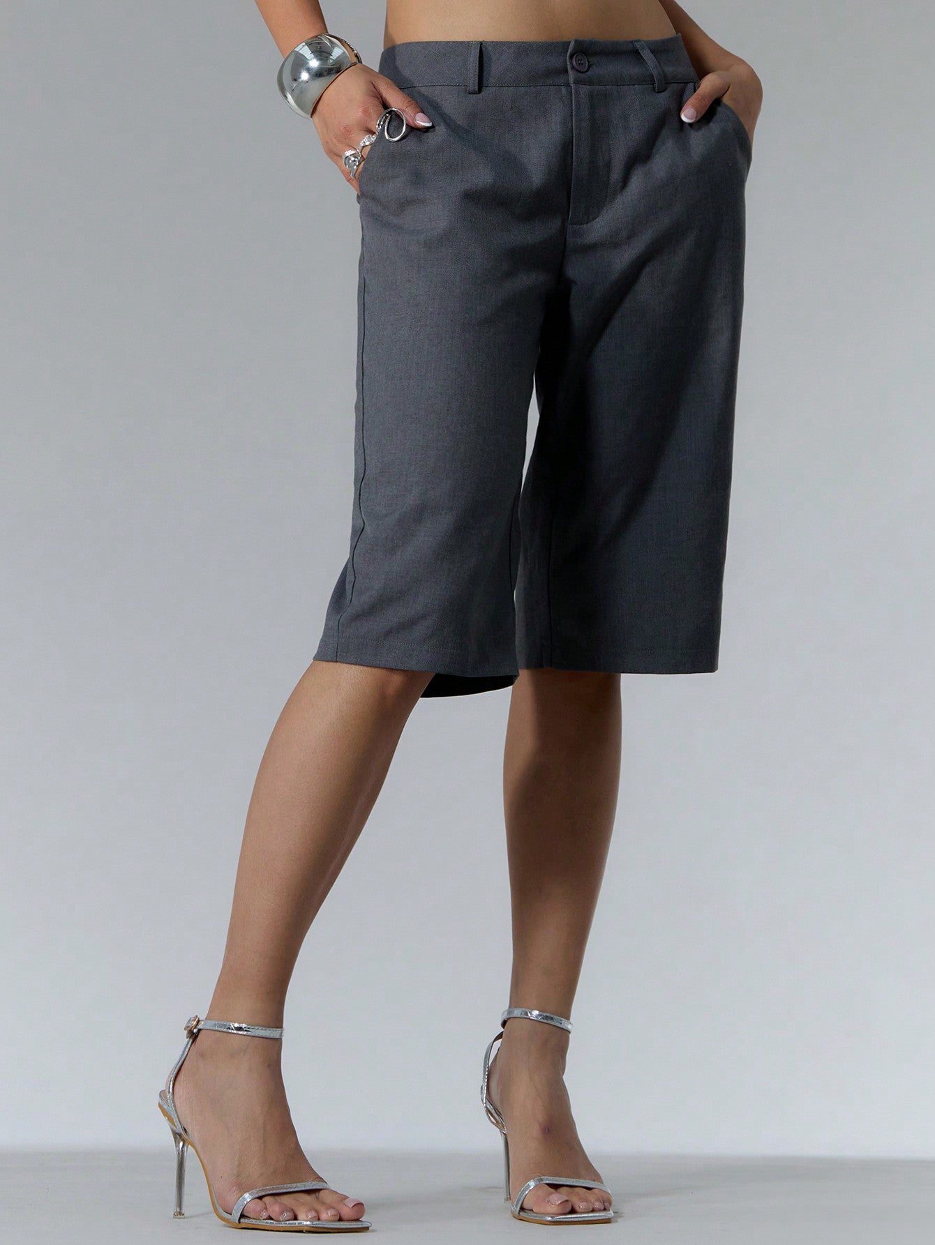 MUSERA Business Woven Tailored Longline Shorts Spring Summer 90's Grey