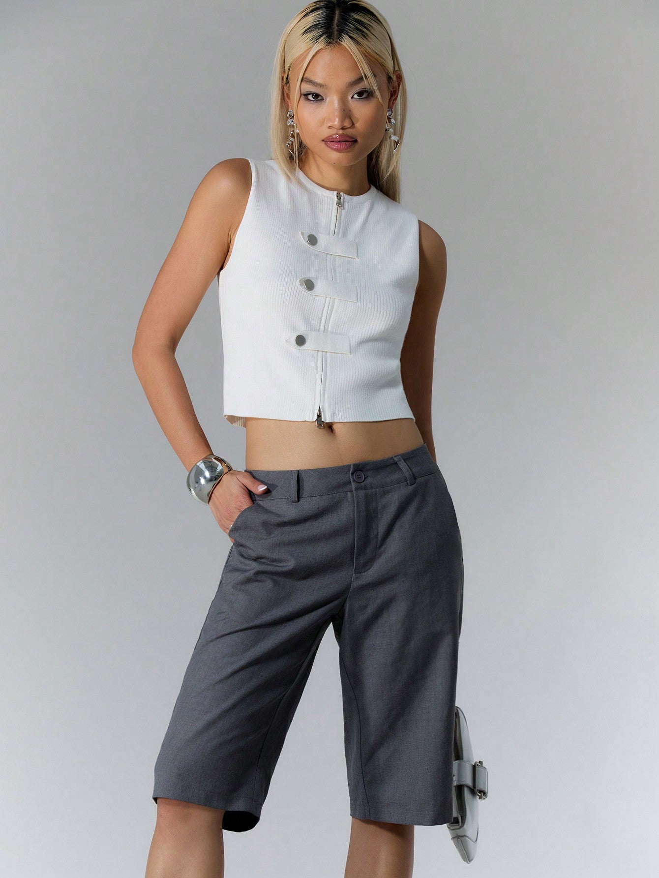 MUSERA Business Woven Tailored Longline Shorts Spring Summer 90's Grey