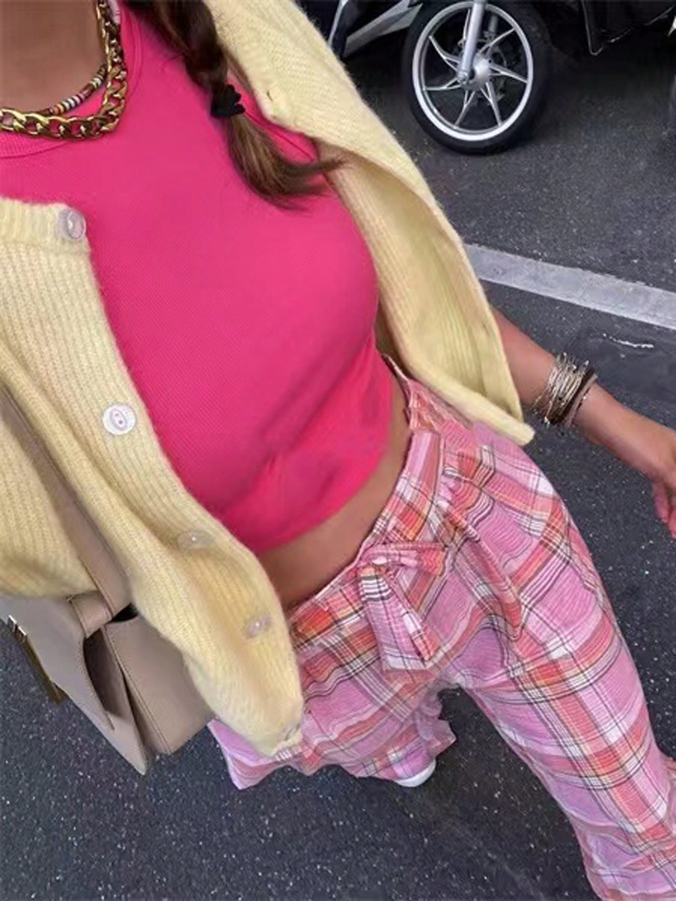 INAWLY Solid Button Front Cardigan Yellow