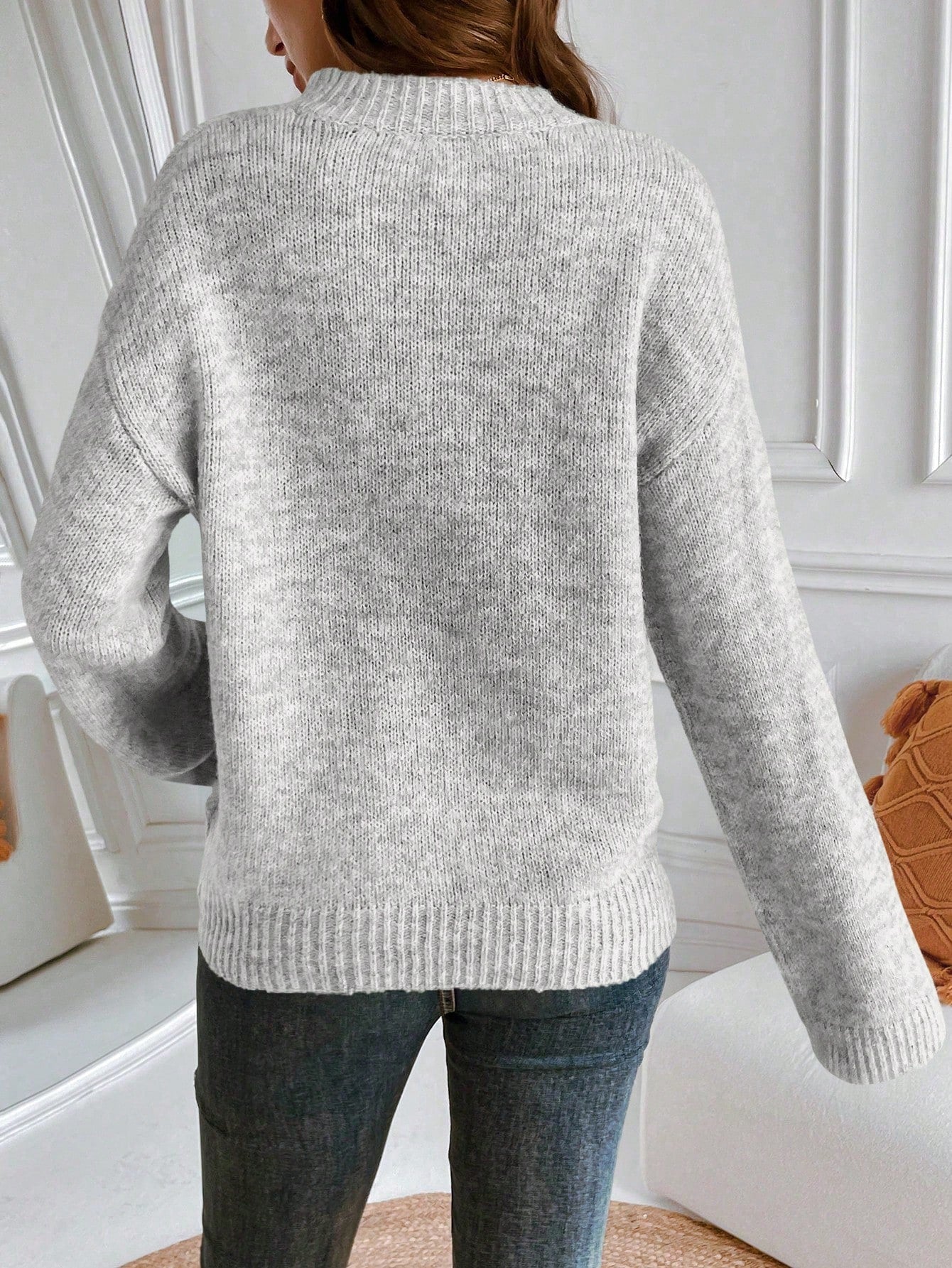 SHEIN LUNE Newly Upgraded Premium Thick Warm Women Grey Crew Neck Sweater Grey