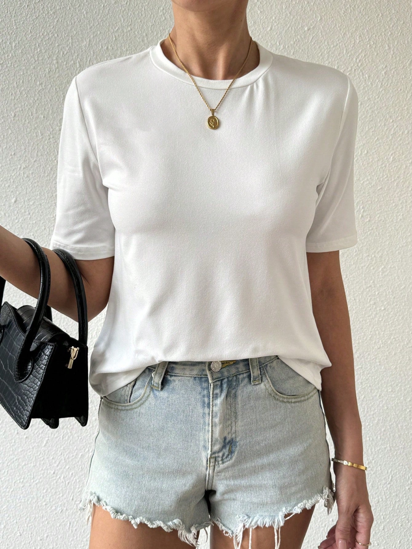 SHEIN ChicEase Women Solid Color Simple Daily T-Shirt White