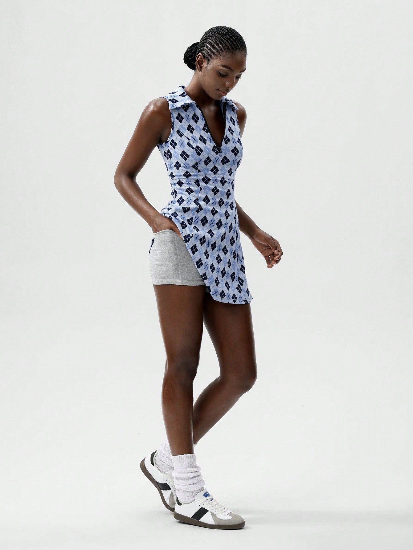VARSITIE Polo Collar Zipper A Hem Sleeveless Women Active Dresses Multicolor