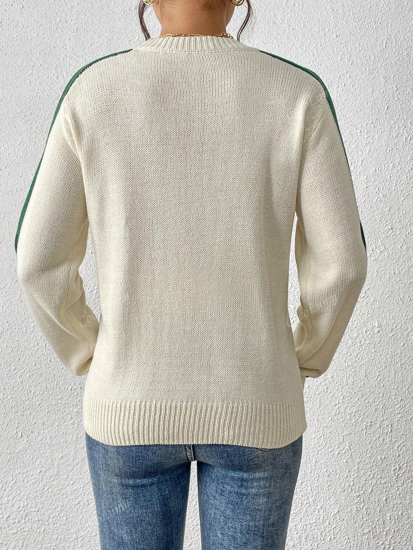 Women's Colorful Rainbow Striped Casual Crewneck Sweater Long-SleeveTops,Autumn And Winter Beige