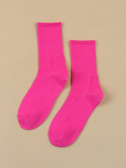 Plain Crew Socks Hot Pink