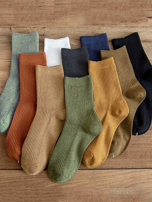 10 Pairs/set Women's Candy Colored Vertical Stripe Couple Socks, Size 35-43, 10 Colors Multicolor