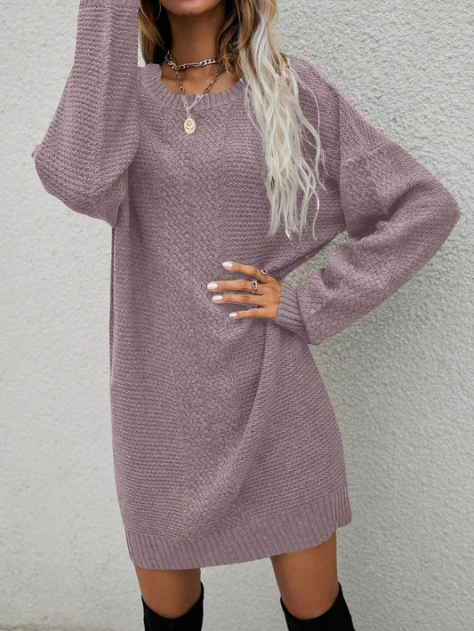 SHEIN LUNE Solid Drop Shoulder Sweater Dress Mauve Purple