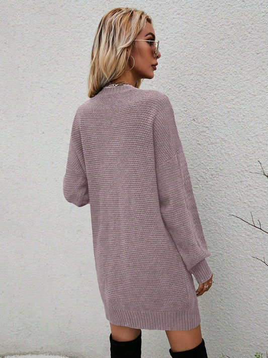 SHEIN LUNE Solid Drop Shoulder Sweater Dress Mauve Purple