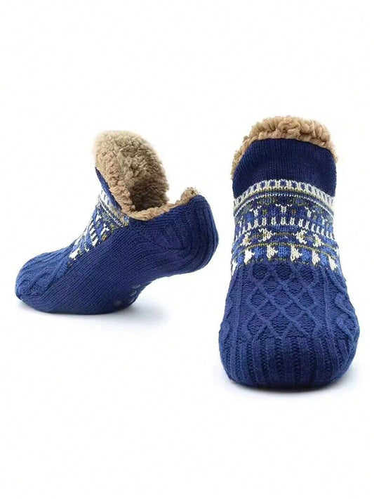 1 pair of men's and women's floor socks home warm snow socks sleep carpet socks sandals socks men's non-slip Navy Blue