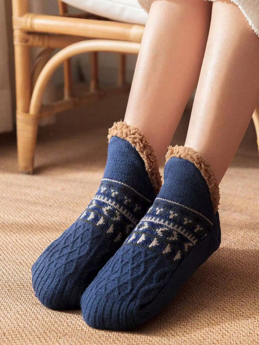 1 pair of men's and women's floor socks home warm snow socks sleep carpet socks sandals socks men's non-slip Navy Blue