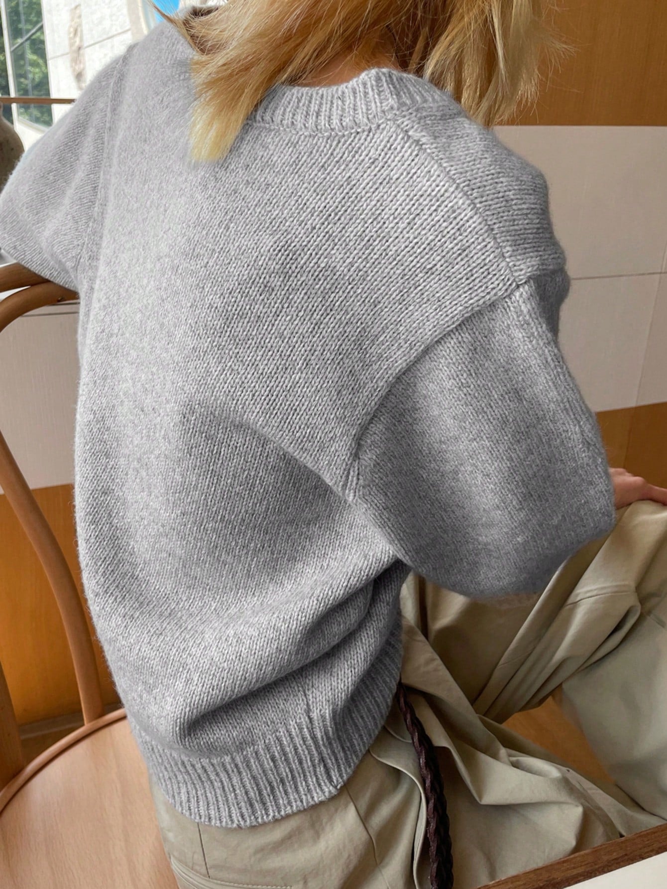 DAZY Women's Business Casual V-Neck Commuter Neutral Knitted Sweater Grey