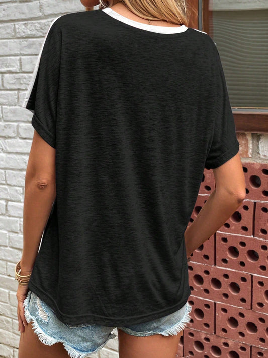 SHEIN Clasi Color Block Hollow Out Short Sleeve T-Shirt Light Grey