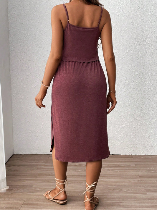 SHEIN Solid Color Square Neck Sleeveless Nursing Dress For Maternity Red