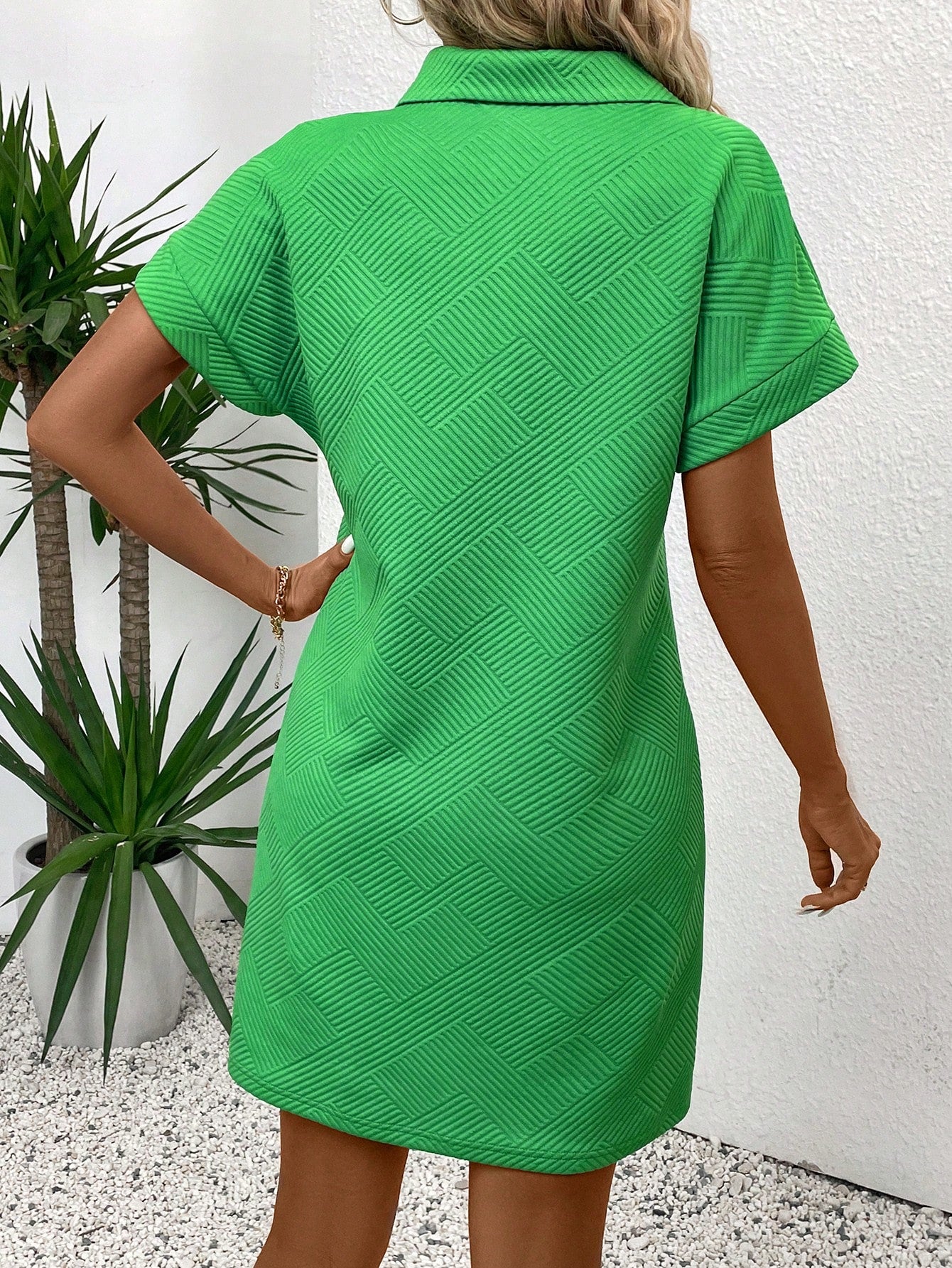 SHEIN LUNE Women's Half-Buttoned V-Neck Batwing Sleeve Summer Dress Green