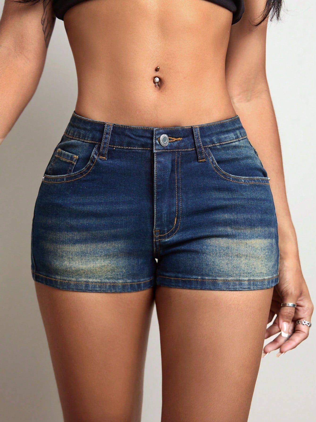 Jeanoix Women Distressed Denim Shorts Dark Wash