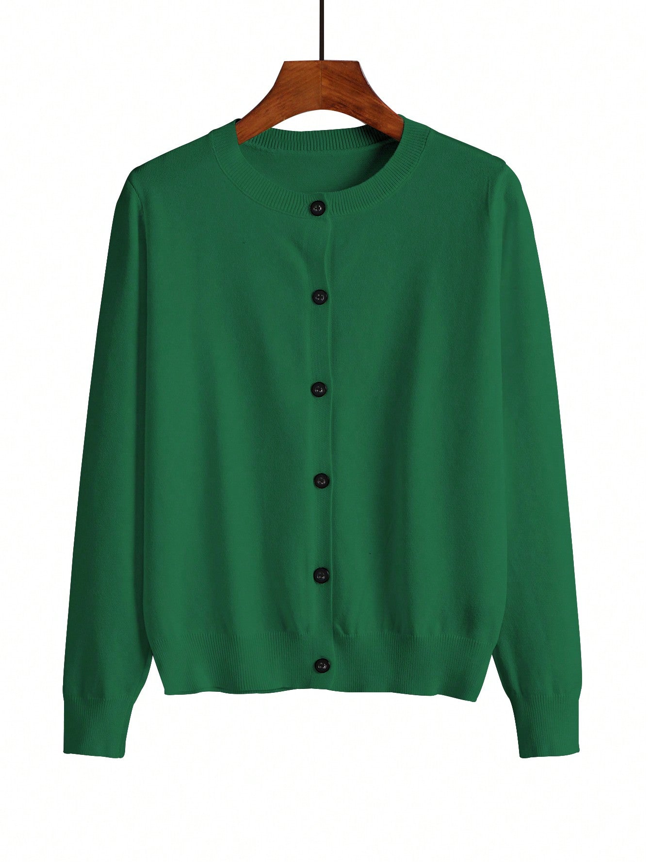 SHEIN ChicEase Women's Loose Solid Color Casual Long Sleeve Short Cardigan, Autumn/Winter,Long Sleeve Tops Green