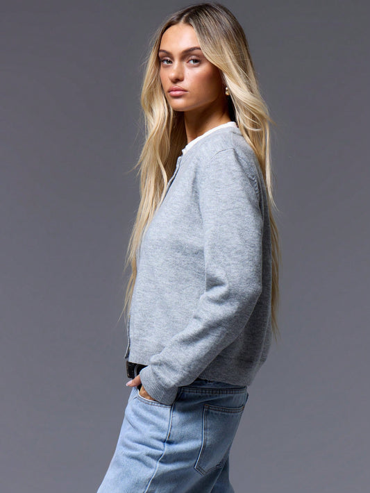 MUSERA Button Up Crew Neck Cardigan Long Sleeve, Spring Y2K 90's Casual Cute Easter Grey