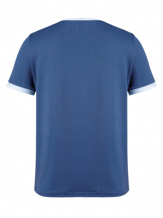 EMERY ROSE Women's Contrast Binding T-Shirt Graphic Tees Women Tops Blue